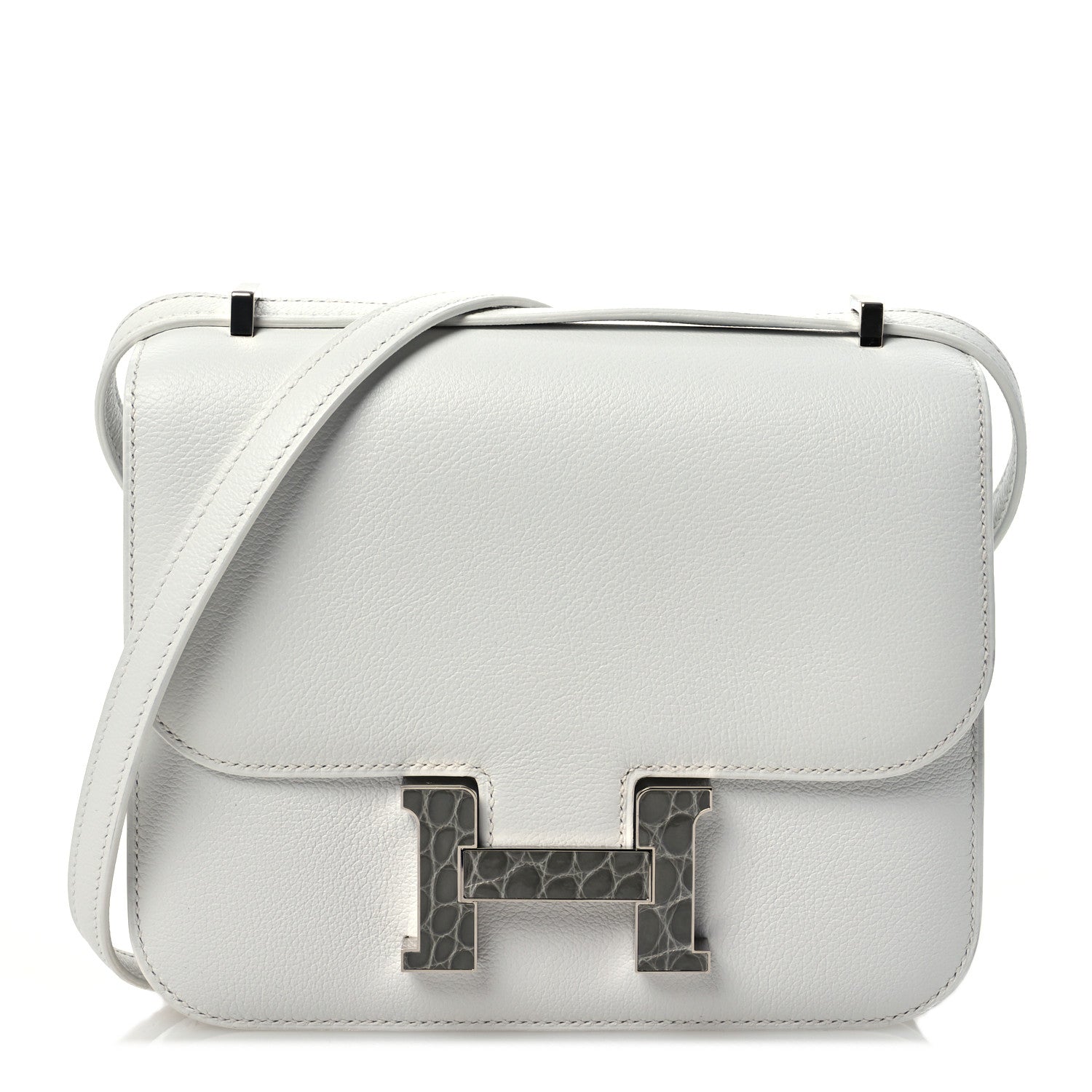 Hermes Evercolor Shiny Alligator Constance 18 New White Gris Ciment 1 of 11