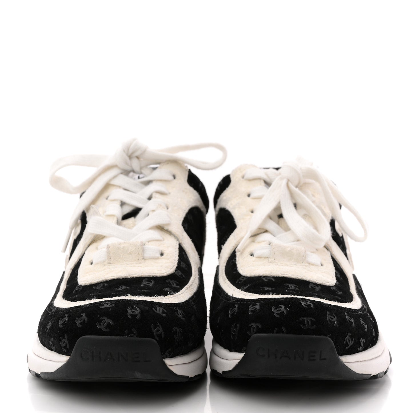 Nylon Suede Calfskin Printed CC Sneakers 36 White Black