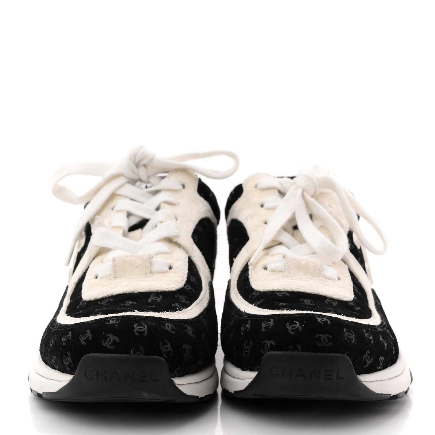 Chanel Nylon Suede Calfskin Printed CC Sneakers 36 White Black 3 of 8
