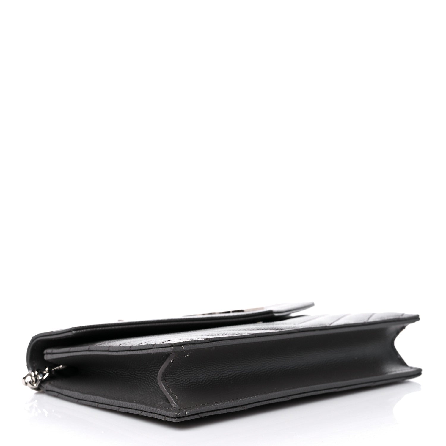 Saint Laurent Grain De Poudre Matelasse Chevron Monogram Envelope Chain Wallet Gray 3 of 13