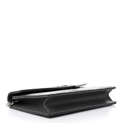 Saint Laurent Grain De Poudre Matelasse Chevron Monogram Envelope Chain Wallet Gray 3 of 13