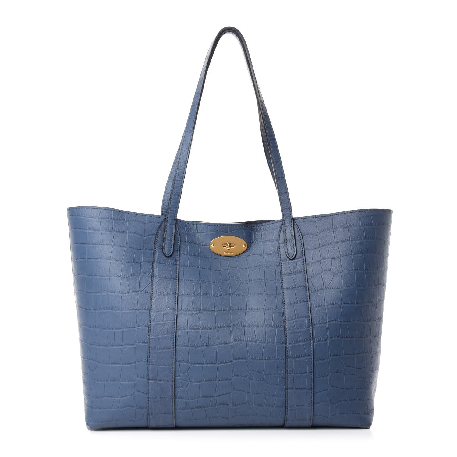Mulberry Matte Crocodile Embossed Bayswater Tote Pale Navy 1 of 16