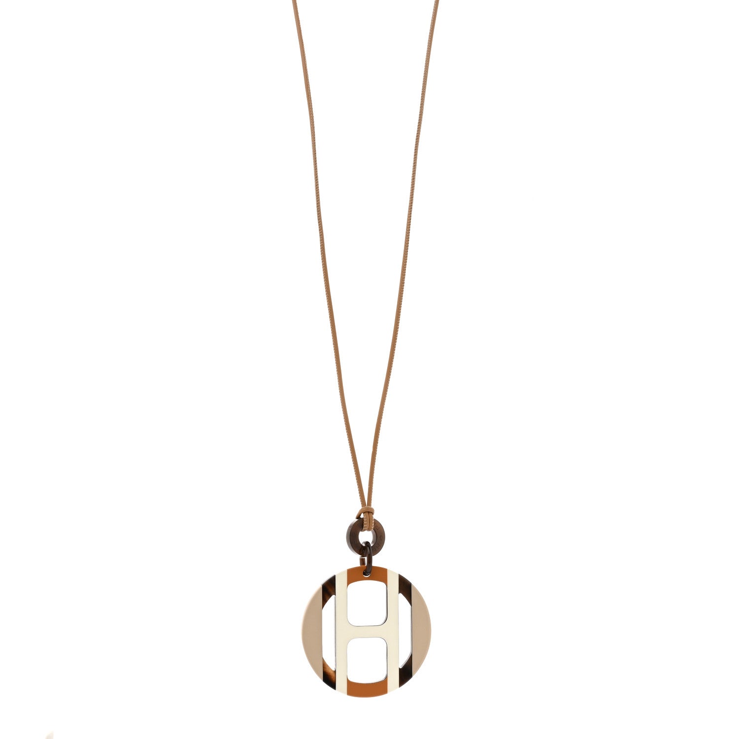 Hermes Buffalo Horn Lacquer H Equipe Pendant Necklace Sable 1 of 7