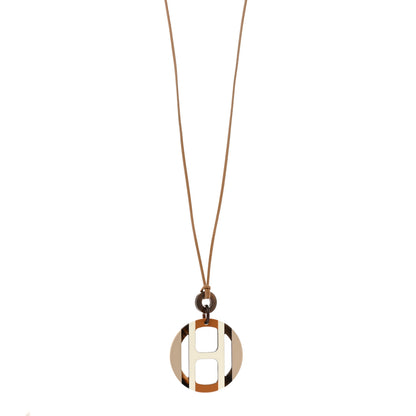 Hermes Buffalo Horn Lacquer H Equipe Pendant Necklace Sable 1 of 7