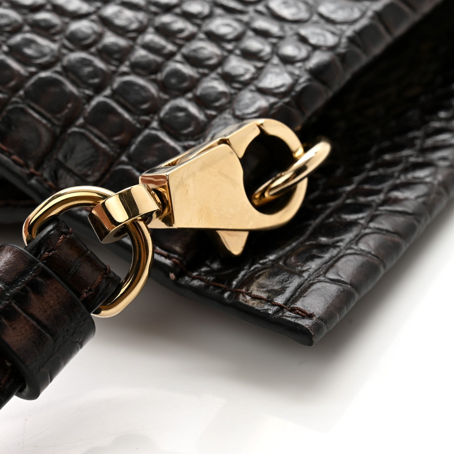 Christian Louboutin Crocodile Embossed Calfskin Loubi Twist Zip Clutch Bag Brown 10 of 10