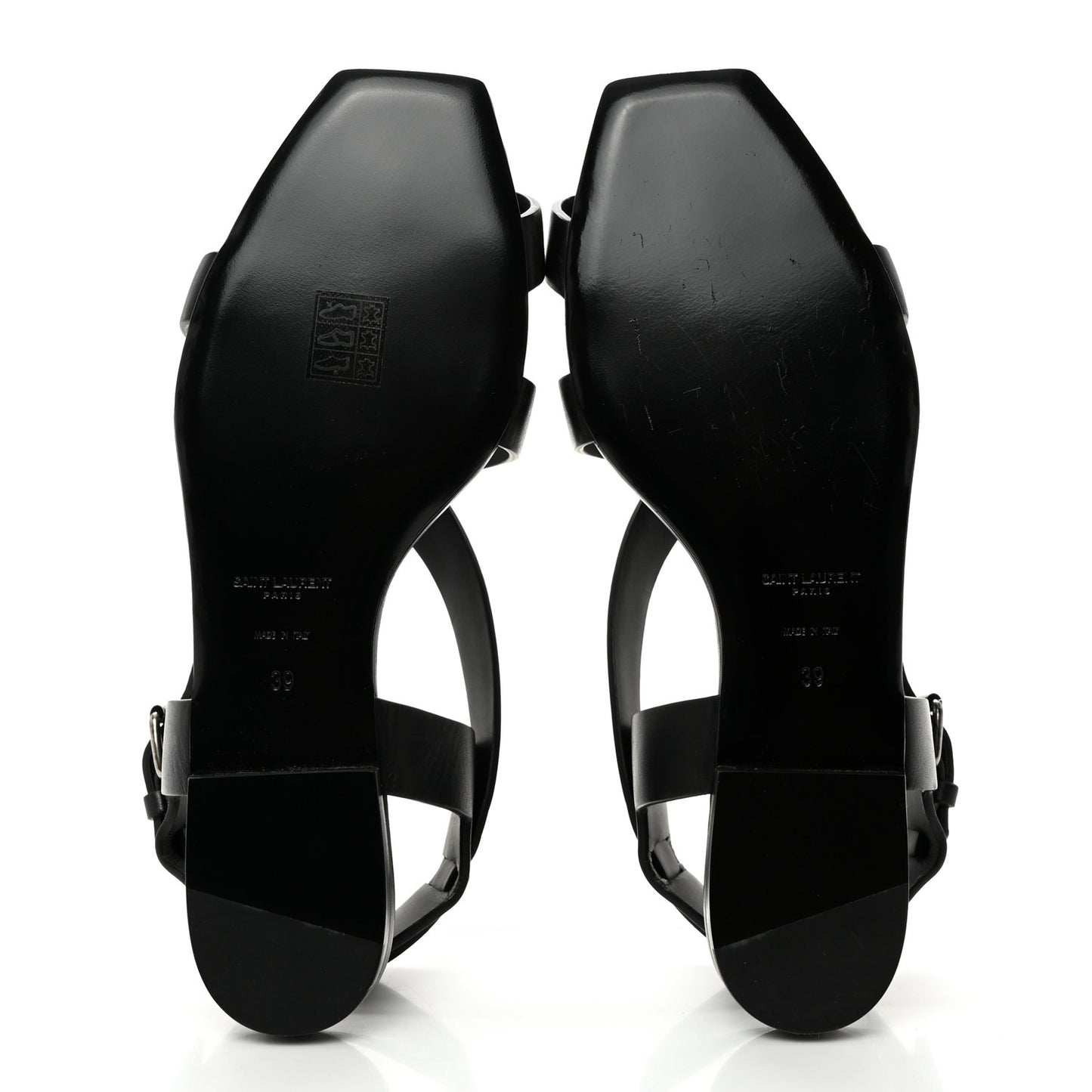 SAINT LAURENT Calfskin Gladiator Sandals 39 Black