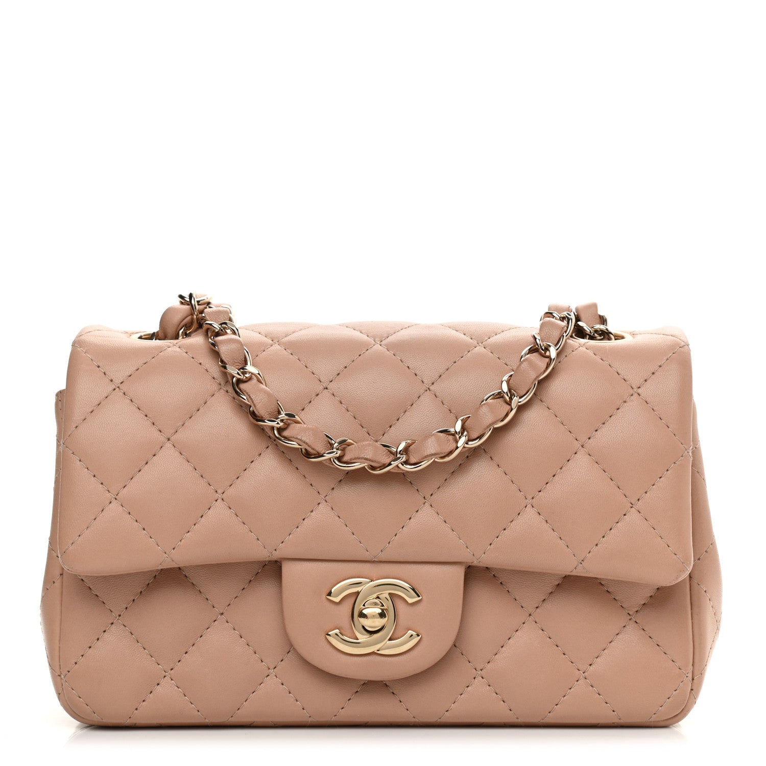 Chanel Lambskin Quilted Mini Rectangular Flap Beige 1 of 9