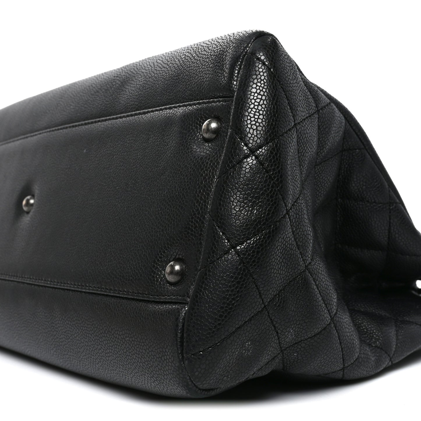 Metallic Grained Calfskin Woven Chain Large Shopping Bag Black