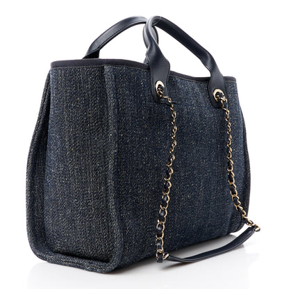 Chanel Denim Small Deauville Tote Dark Blue White 4 of 14