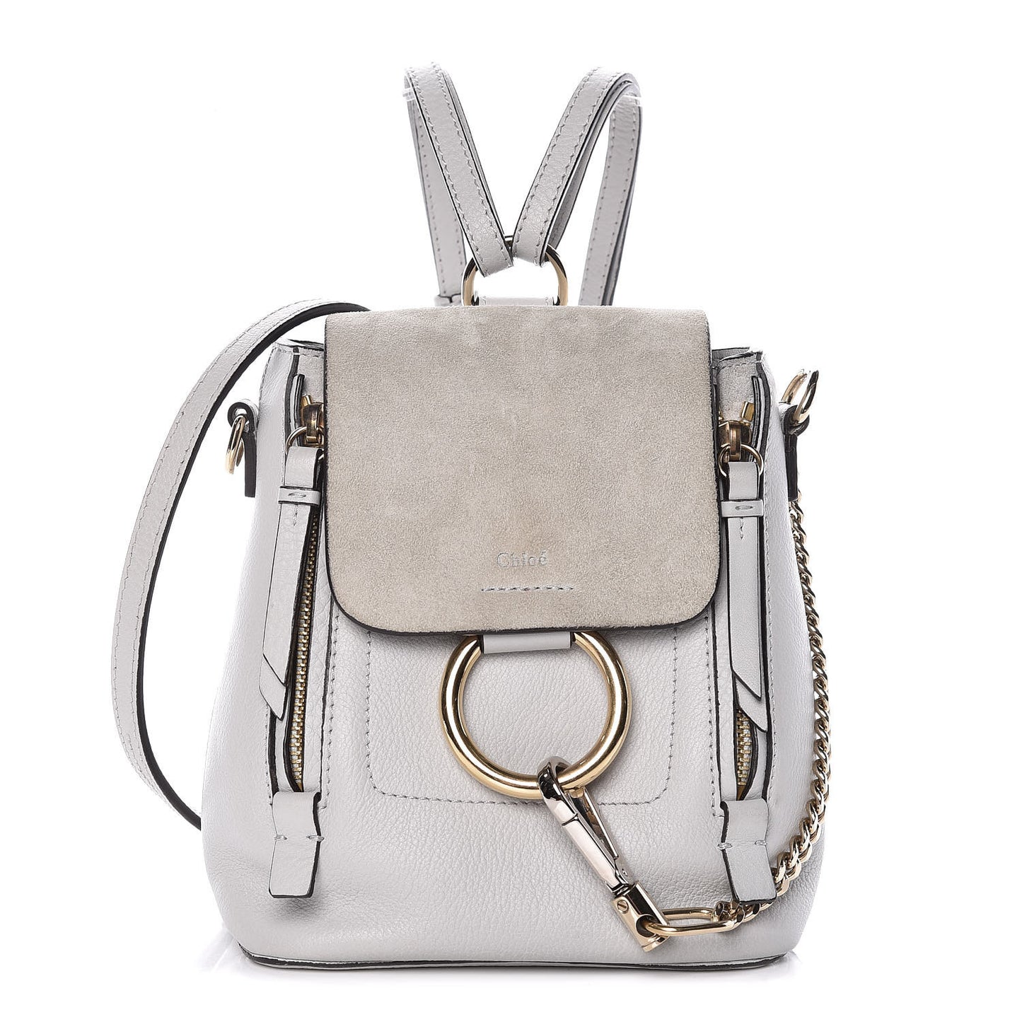 Suede Calfskin Mini Faye Backpack Airy Grey