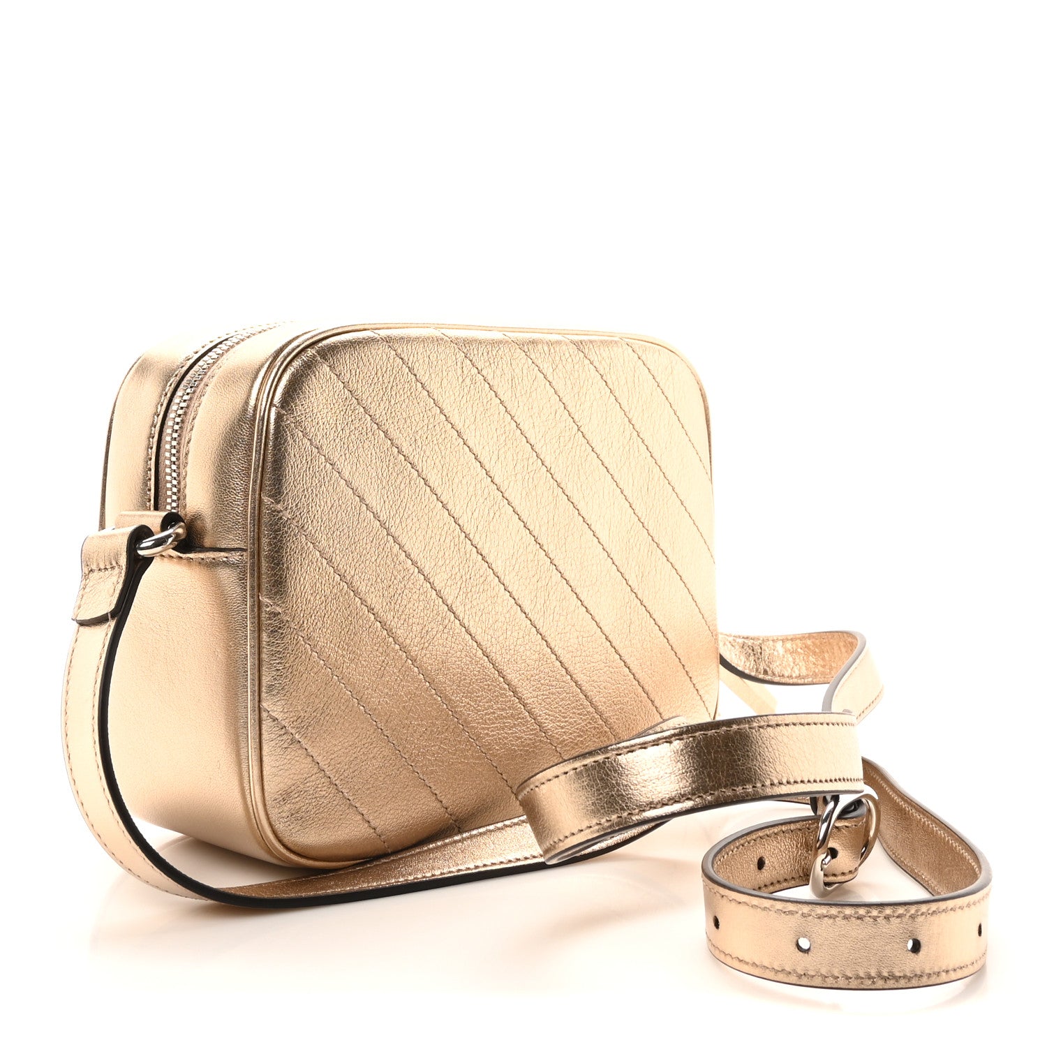 Gucci Metallic Sakai Be Green Calfskin Diagonal Stitched Small Blondie Shoulder Bag Golden Beige 3 of 10