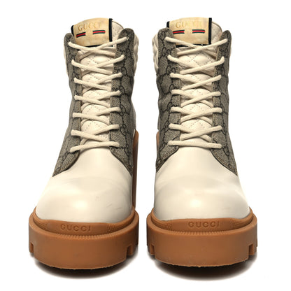 Gucci Calfskin GG Supreme Monogram Nappa Quilted Lace Up Ankle Boots 42 Mystic White Beige 2 of 10