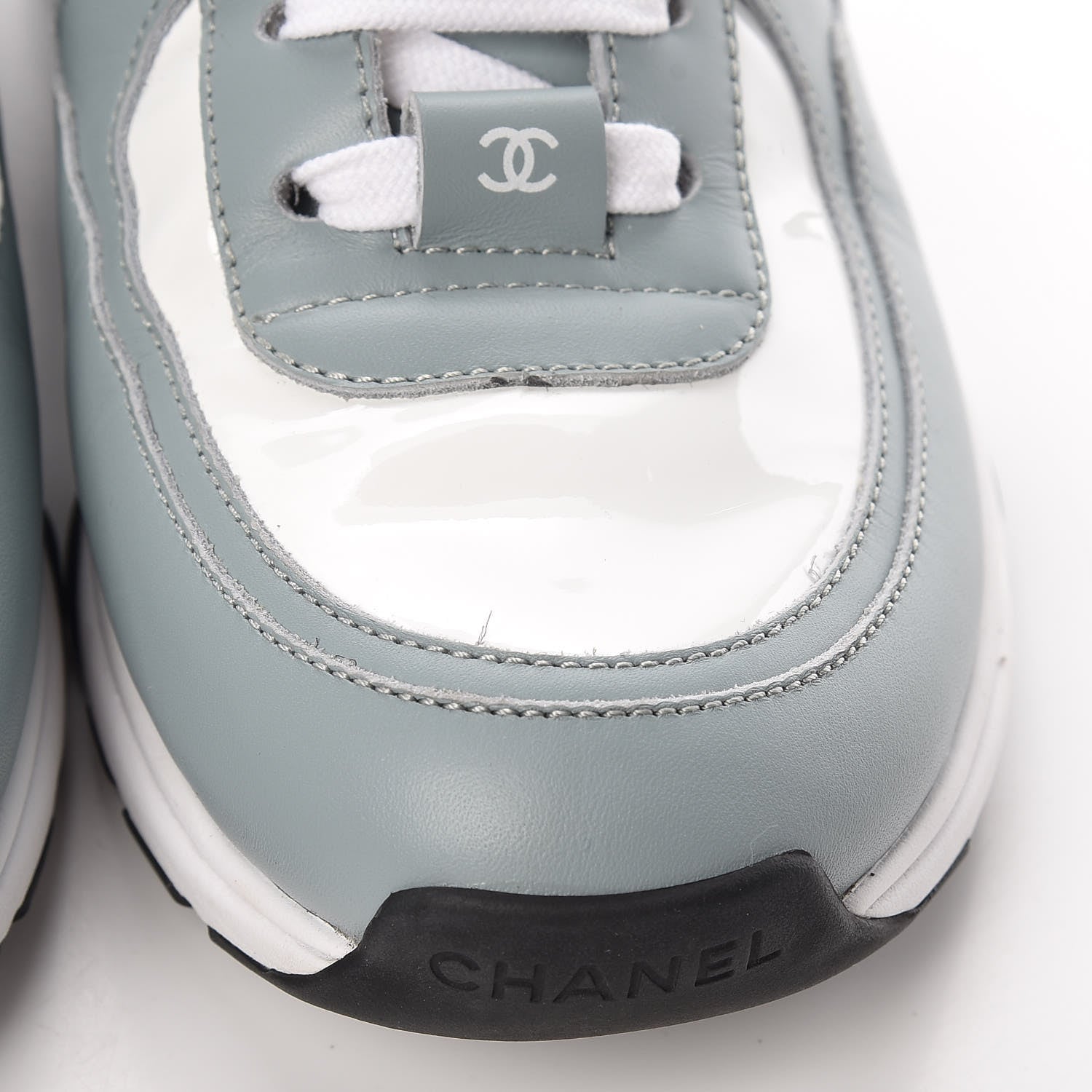 Chanel Patent Calfskin CC Womens Sneakers 37 White Light Blue 10 of 11