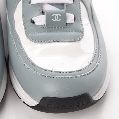 Chanel Patent Calfskin CC Womens Sneakers 37 White Light Blue 10 of 11