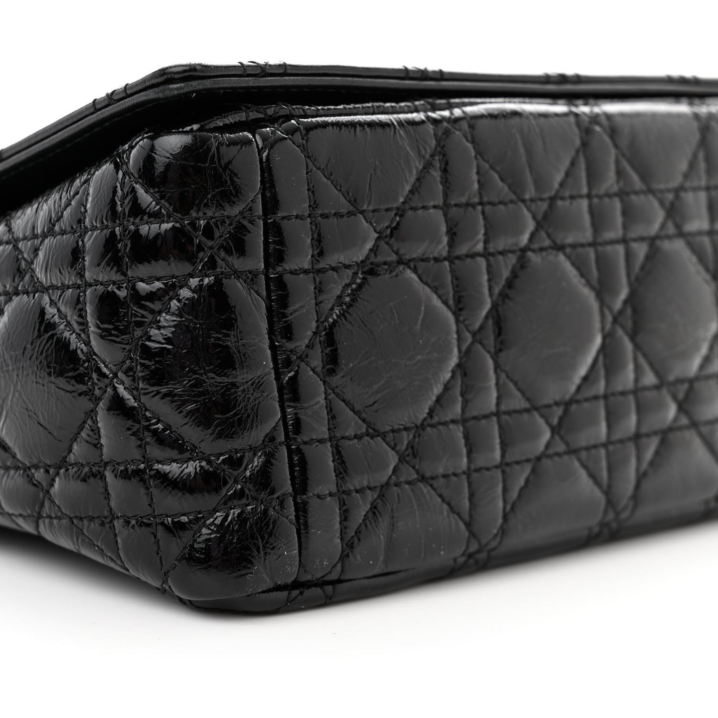 Crinkled Patent Lambskin Cannage Medium Caro Bag Black