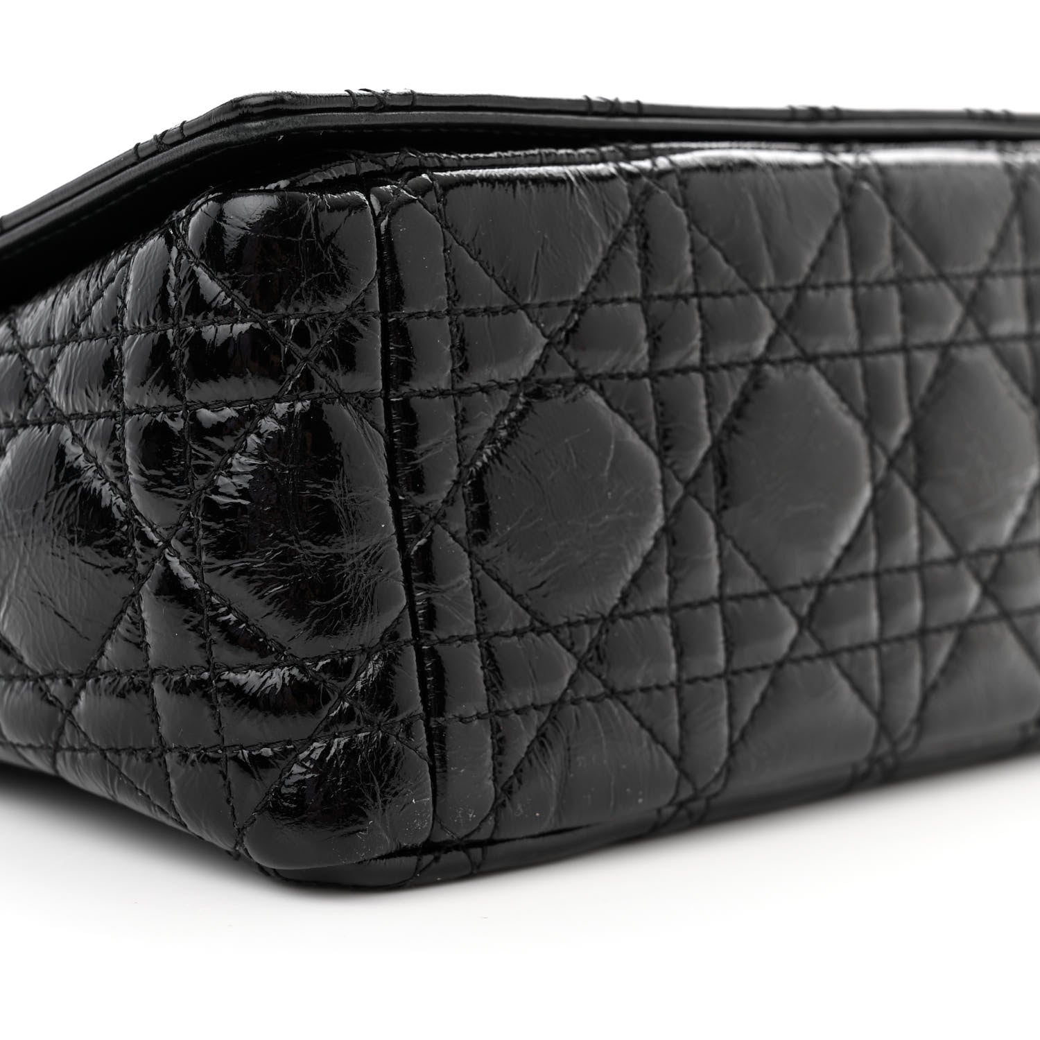 Christian Dior Crinkled Patent Lambskin Cannage Medium Caro Bag Black 10 of 11