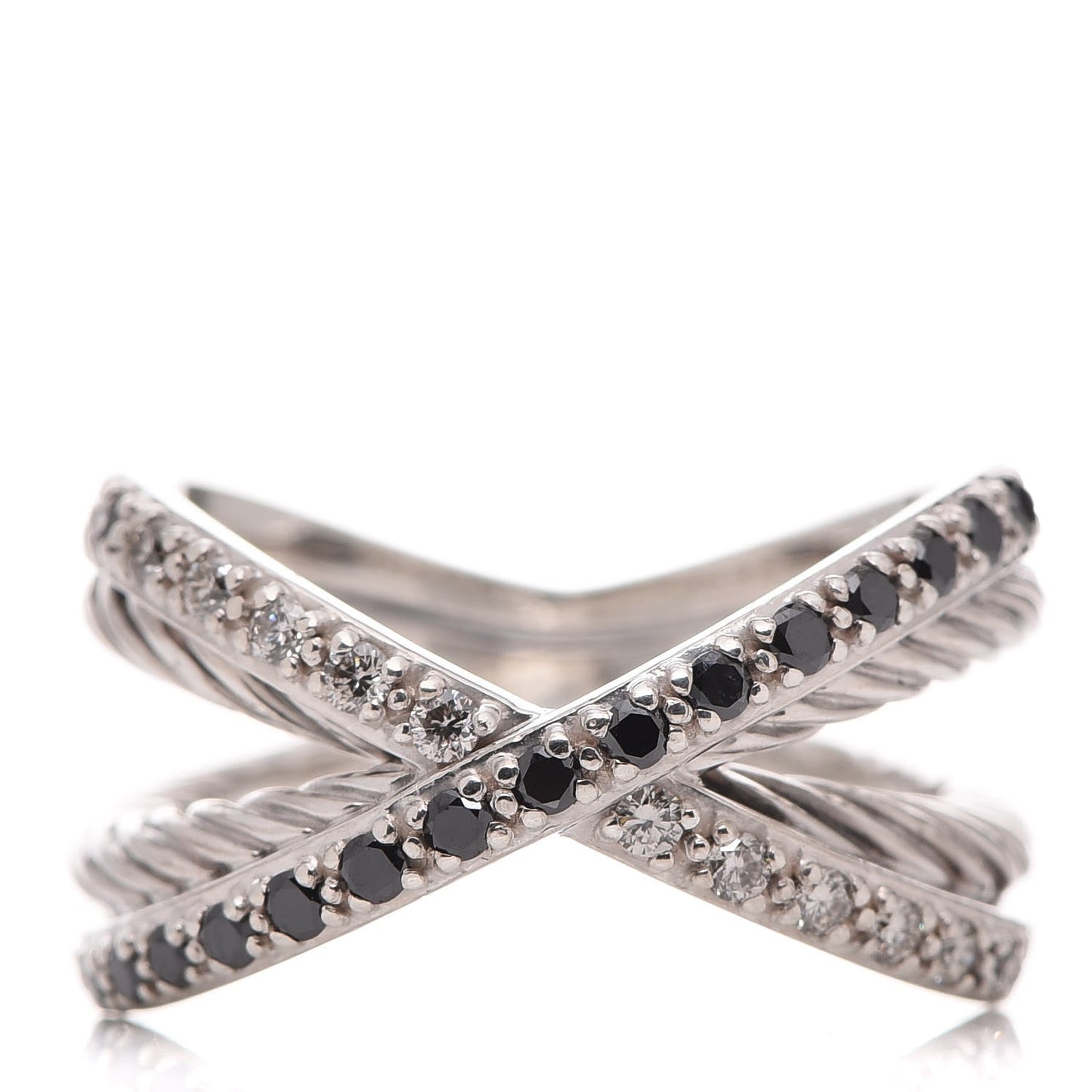 Sterling Silver Black White Diamond X Crossover Cable Ring 57 8