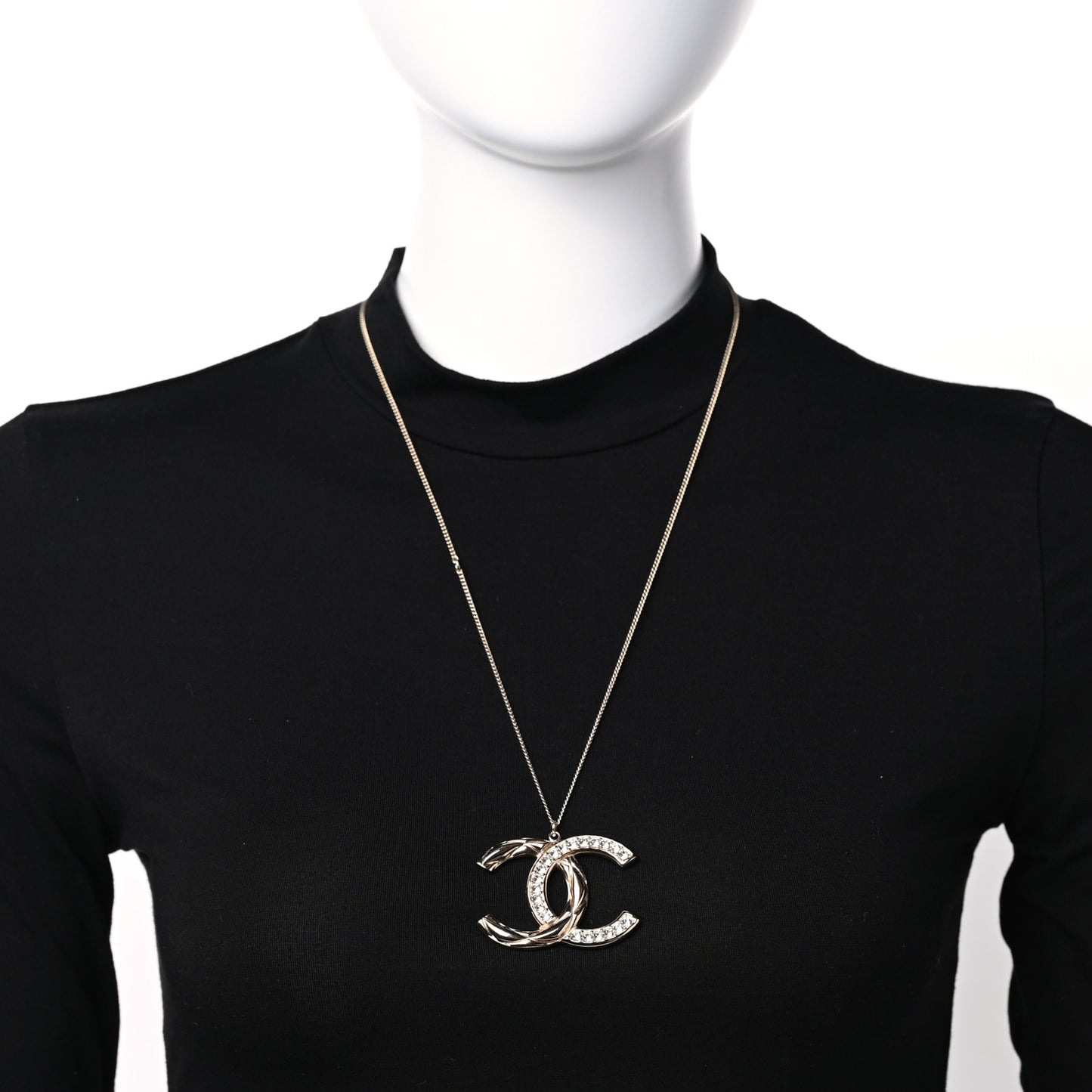 Crystal Metal Quilted CC Pendant Necklace Gold