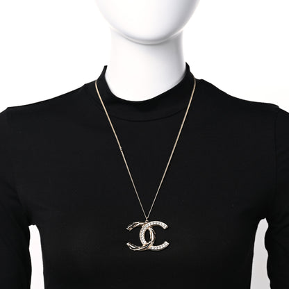 Chanel Crystal Metal Quilted CC Pendant Necklace Gold 2 of 5