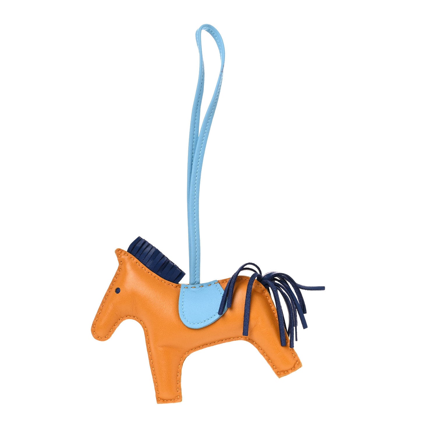 Milo Lambskin Grigri Rodeo Horse Bag Charm MM Naturel Bouton D'Or Celeste Bleu Saphir