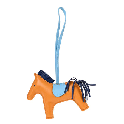 Hermes Milo Lambskin Grigri Rodeo Horse Bag Charm MM Naturel Bouton D'Or Celeste Bleu Saphir 1 of 6