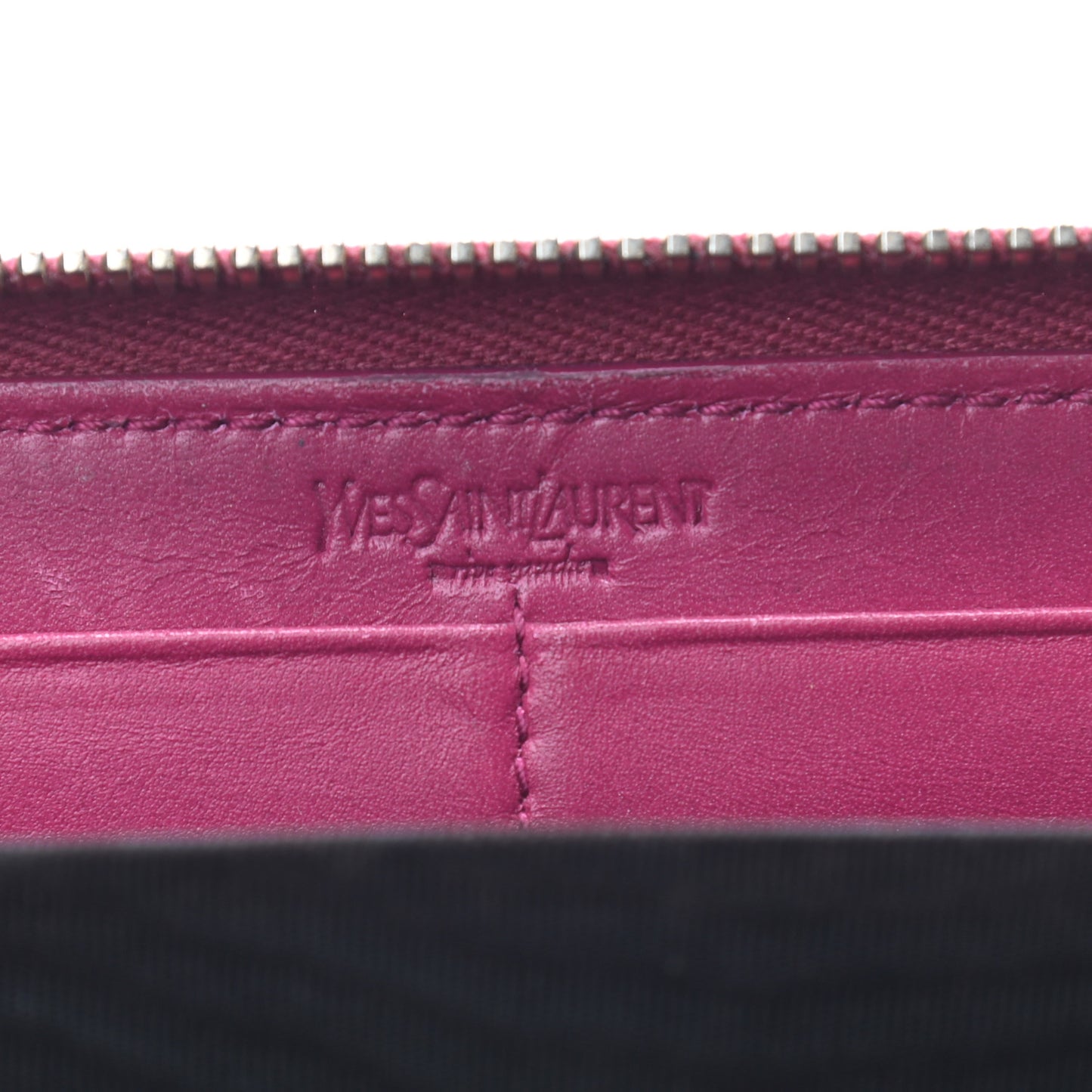 Textured Patent Calfskin Belle De Jour Zip Around Wallet Fuchsia