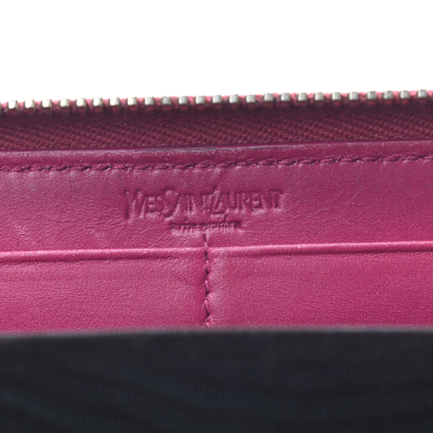 Saint Laurent Textured Patent Calfskin Belle De Jour Zip Around Wallet Fuchsia 6 of 6