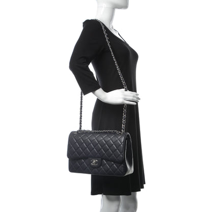 Chanel Caviar Quilted Jumbo Double Flap Navy Blue 2 of 10