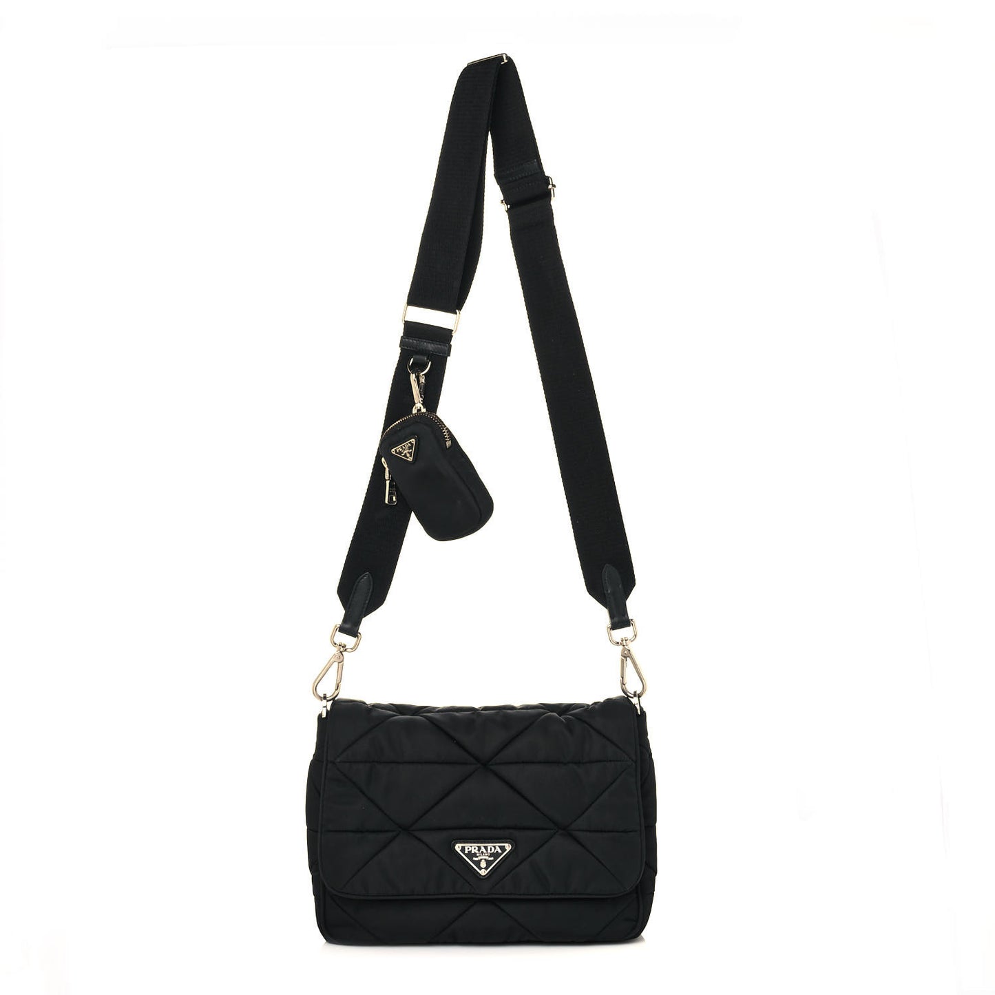 Re-Nylon Quilted Padded Flap Shoulder Bag Black