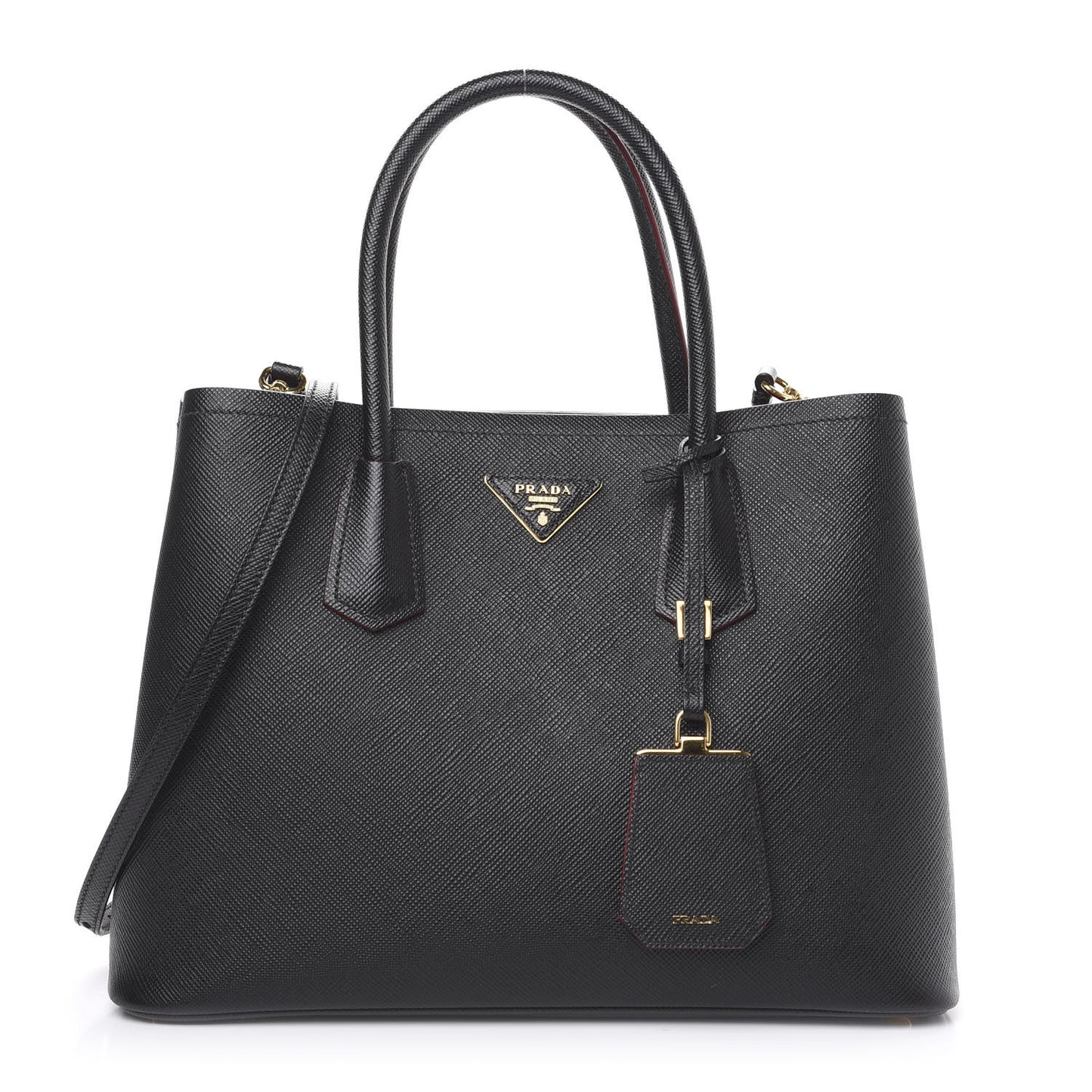 Saffiano Cuir Medium Double Bag Black Fuoco
