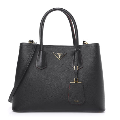 Prada Saffiano Cuir Medium Double Bag Black Fuoco 1 of 10