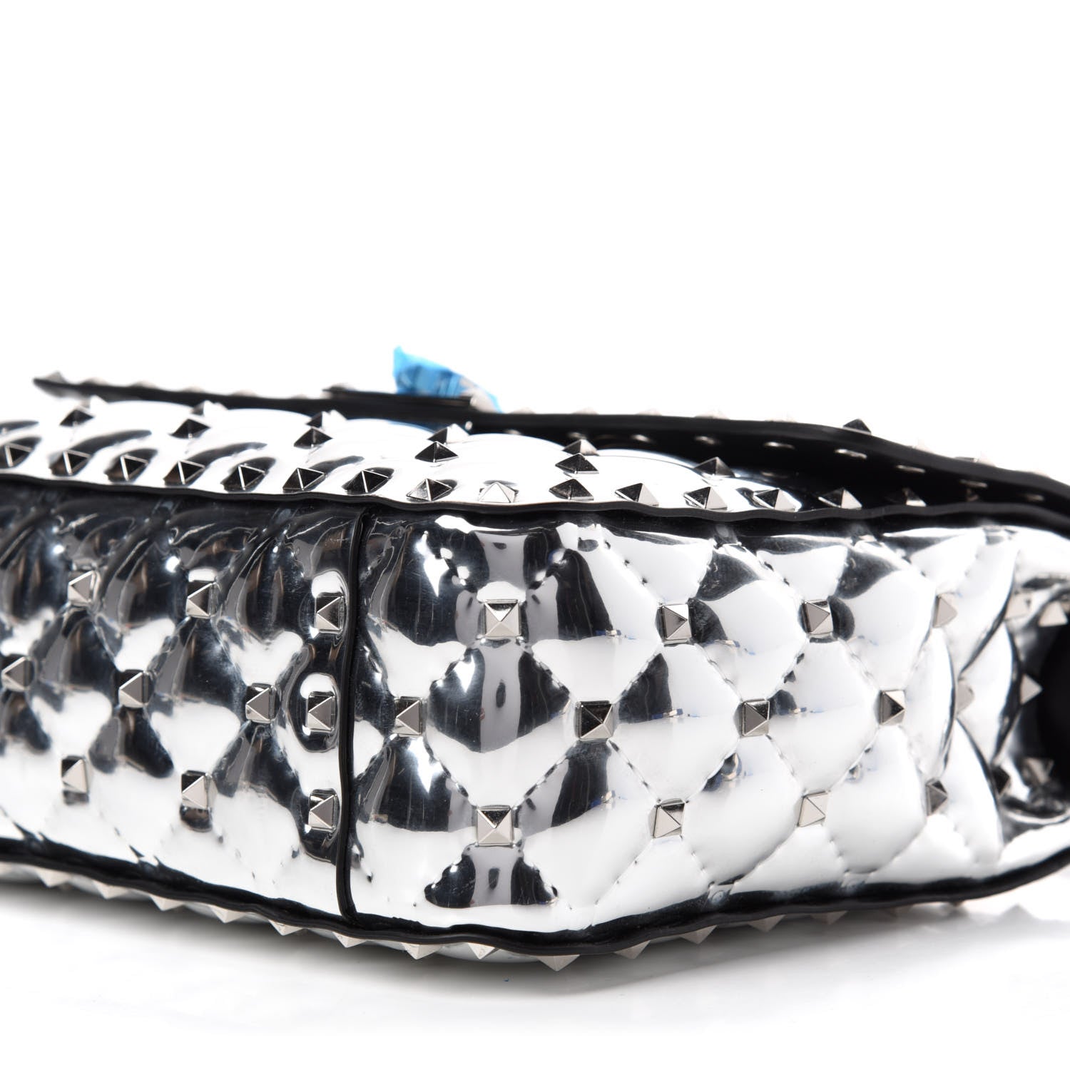 Valentino Garavani Metallic Patent Quilted Medium Rockstud Spike Shoulder Bag Silver 7 of 9