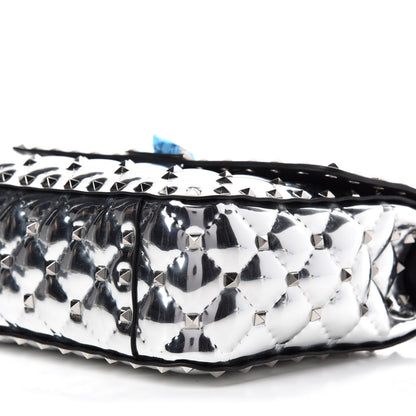 Valentino Garavani Metallic Patent Quilted Medium Rockstud Spike Shoulder Bag Silver 7 of 9
