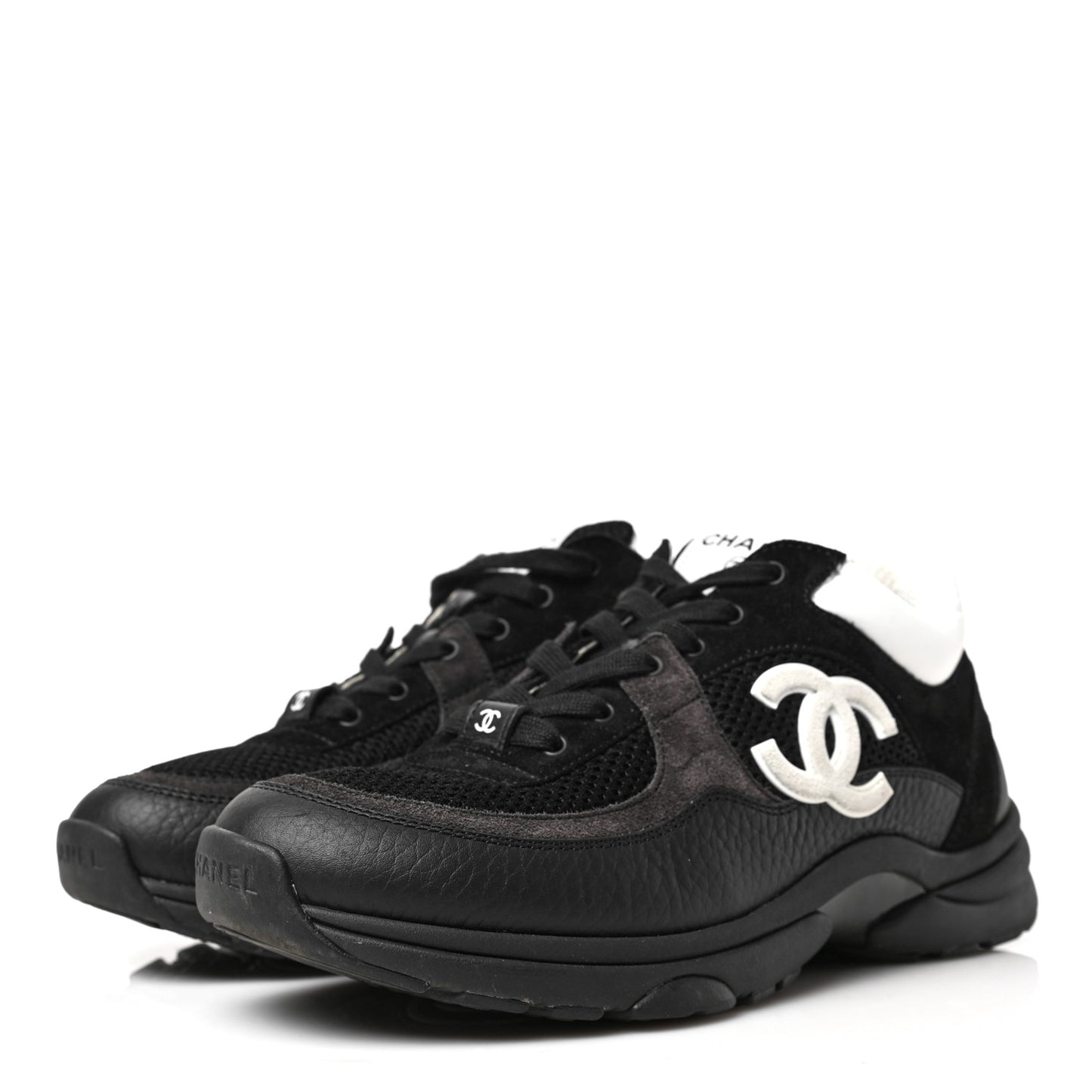 Mesh Suede Grained Calfskin Womens CC Sneakers 39 Black White