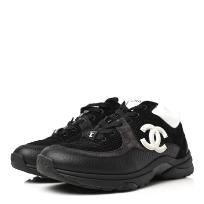 Chanel Mesh Suede Grained Calfskin Womens CC Sneakers 39 Black White 3 of 8
