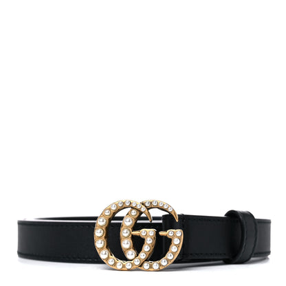 Gucci Moon Calfskin Pearl Double G 20mm Belt 80 32 Black Cream 1 of 6