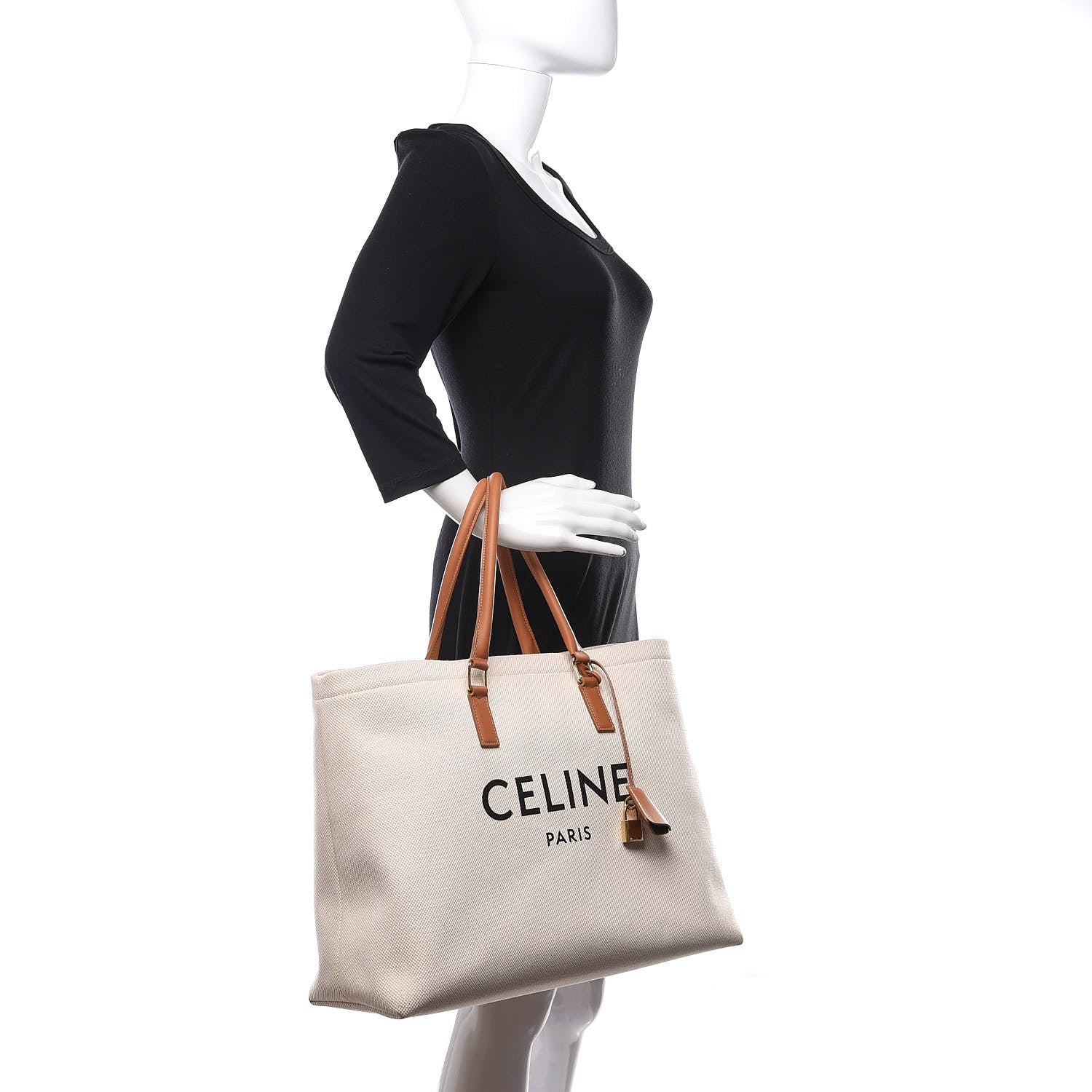 Celine Canvas Calfskin Horizontal Cabas Natural Tan 2 of 14