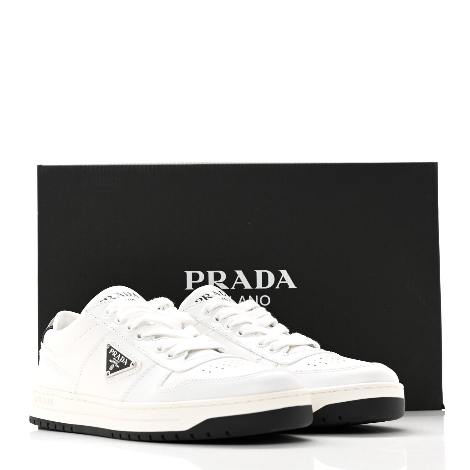 Prada Vitello Rois Triangle Womens Downtown Low Top 30mm Sneakers 39.5 White Black 10 of 10