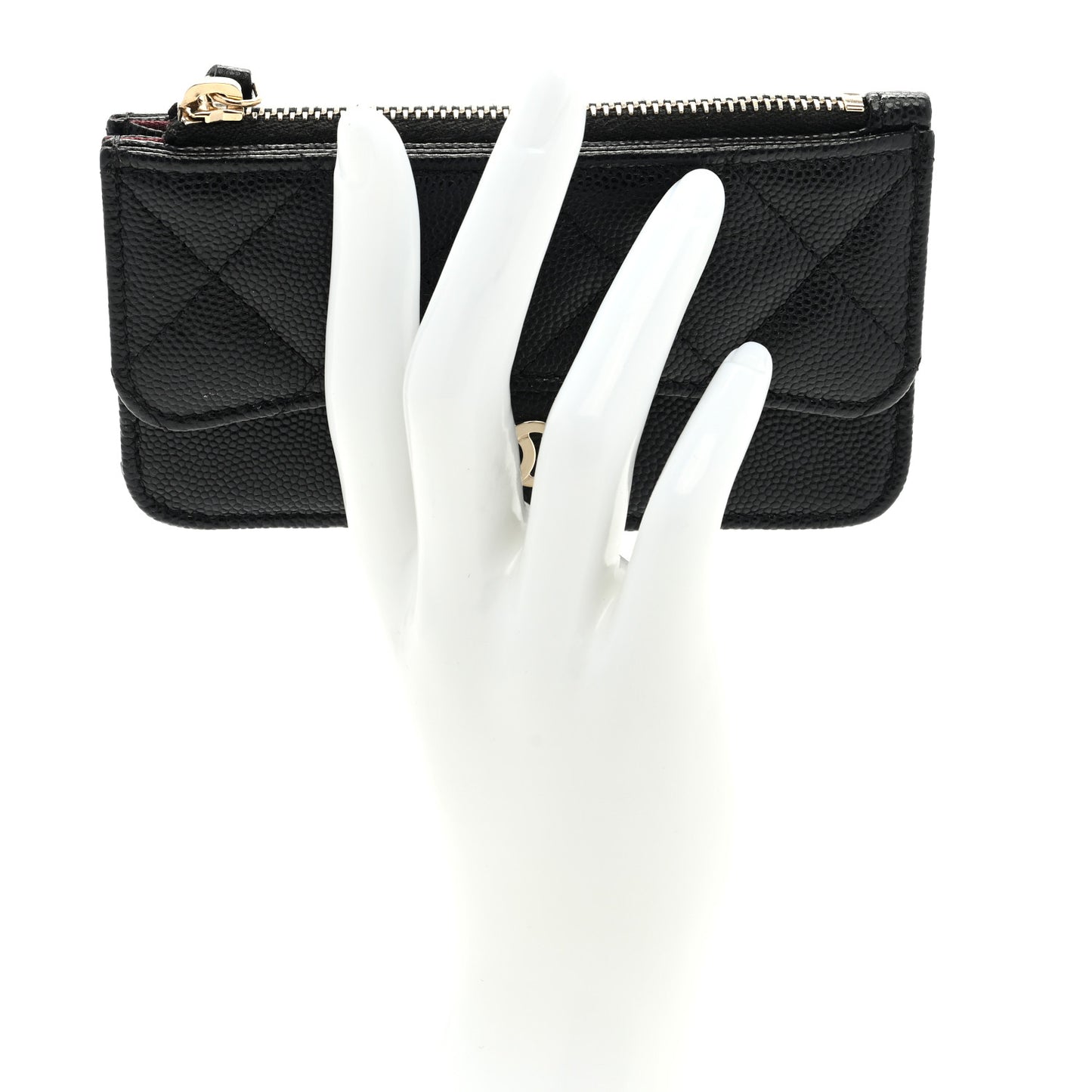 Caviar Quilted Flap Zip Card Holder Black