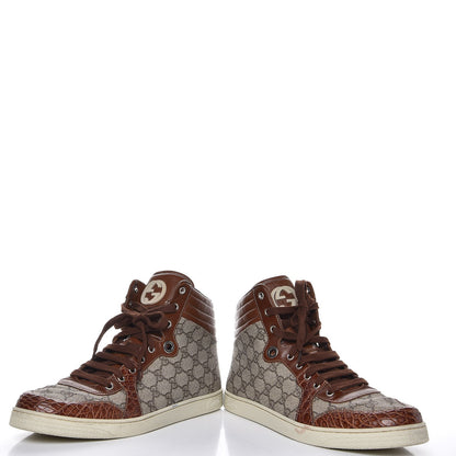 Gucci GG Plus Monogram Calfskin Crocodile Embossed Mens Coda High Top Sneakers 11.5 Brown 6 of 15