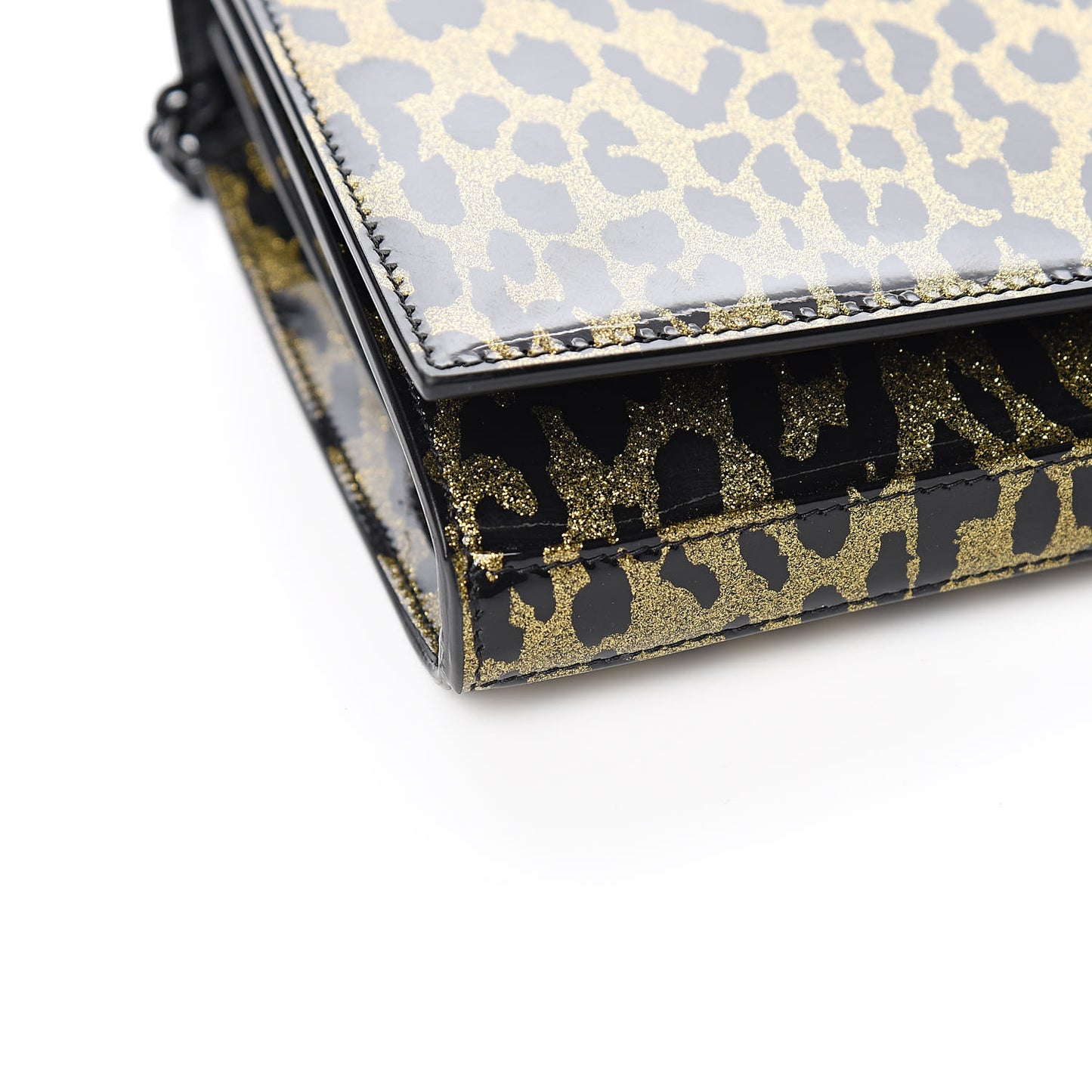 Patent Leopard Print Monogram Chain Wallet Leopard Black Gold