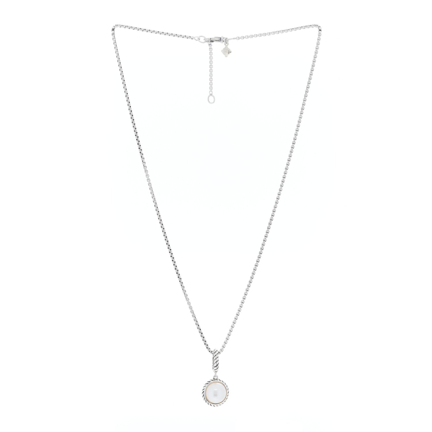 David Yurman Sterling Silver Pearl Cable Pendant Necklace 2 of 3