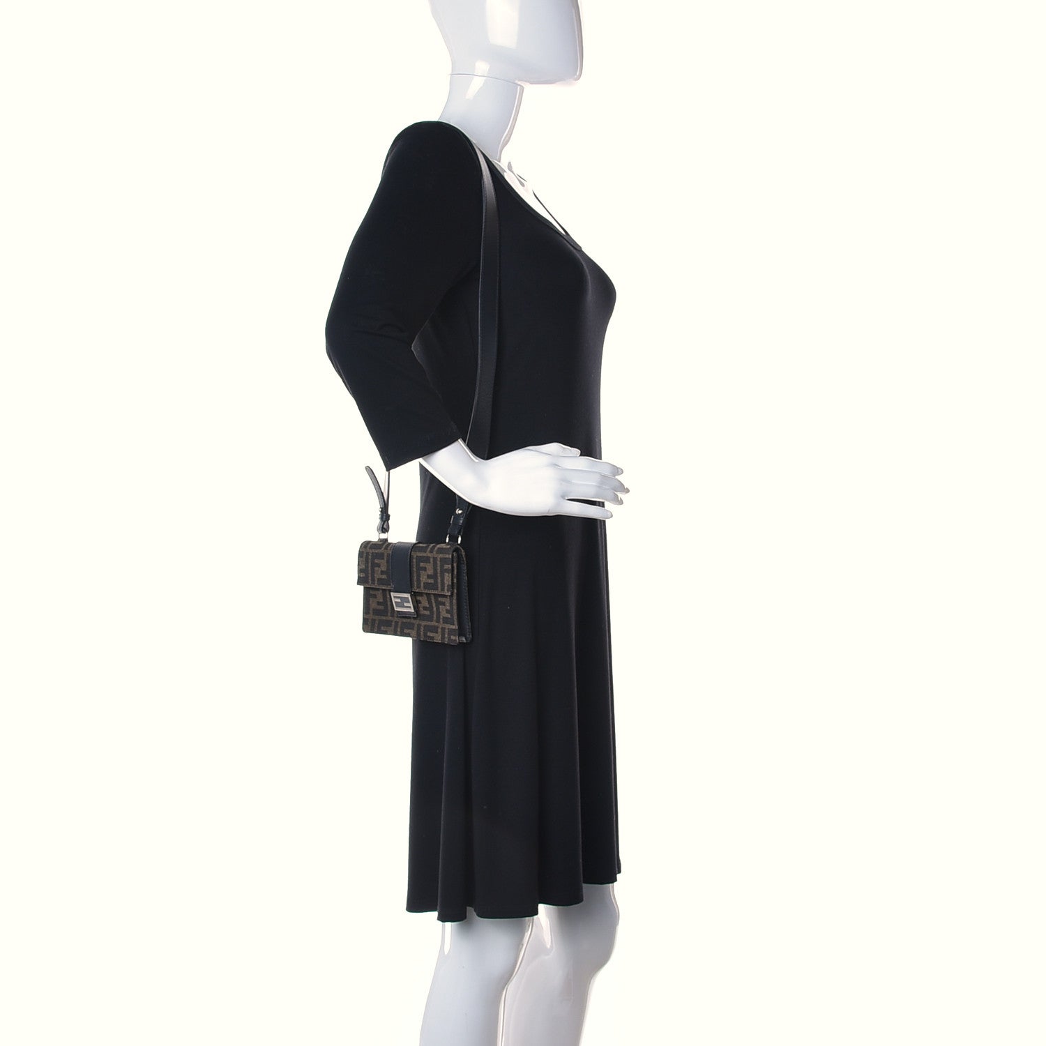 Fendi Recycled Fabric Jacquard Vitello Grace FF 1974 Baguette Belt Pouch Tobacco Moro Black 2 of 11