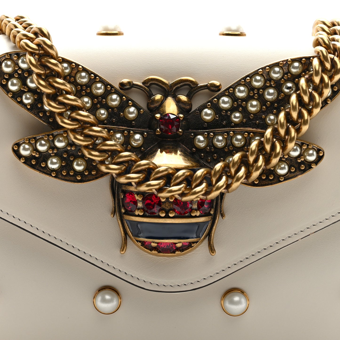 Nappa Pearl Studded Mini Queen Margaret Broadway Shoulder Bag Mystic White