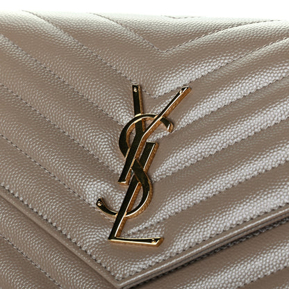 Saint Laurent Grain De Poudre Matelasse Chevron Monogram Chain Wallet Light Taupe 5 of 6