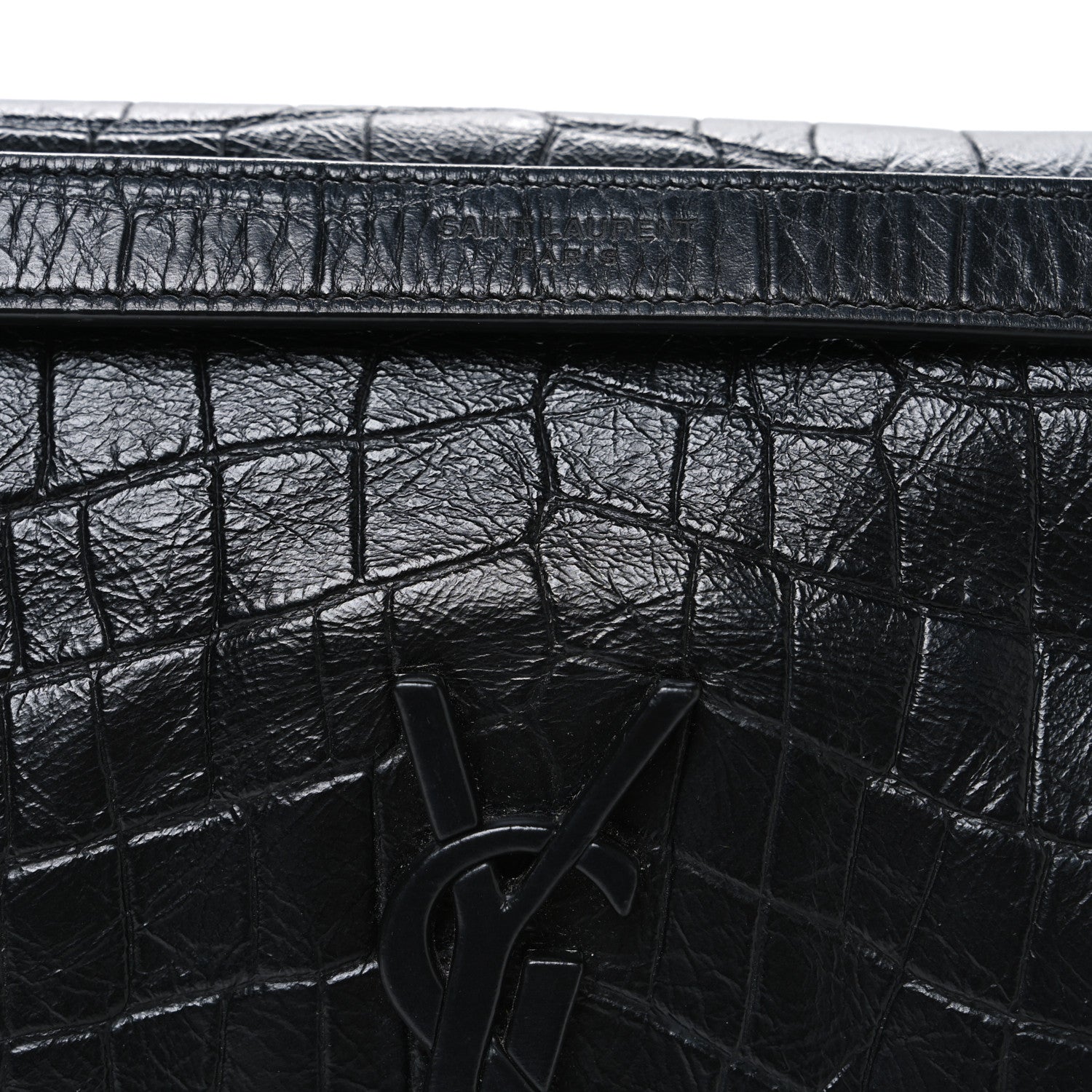 Saint Laurent Crocodile Embossed Lambskin Monogram Medium Niki Chain Satchel Black 8 of 10
