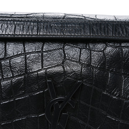 Saint Laurent Crocodile Embossed Lambskin Monogram Medium Niki Chain Satchel Black 8 of 10