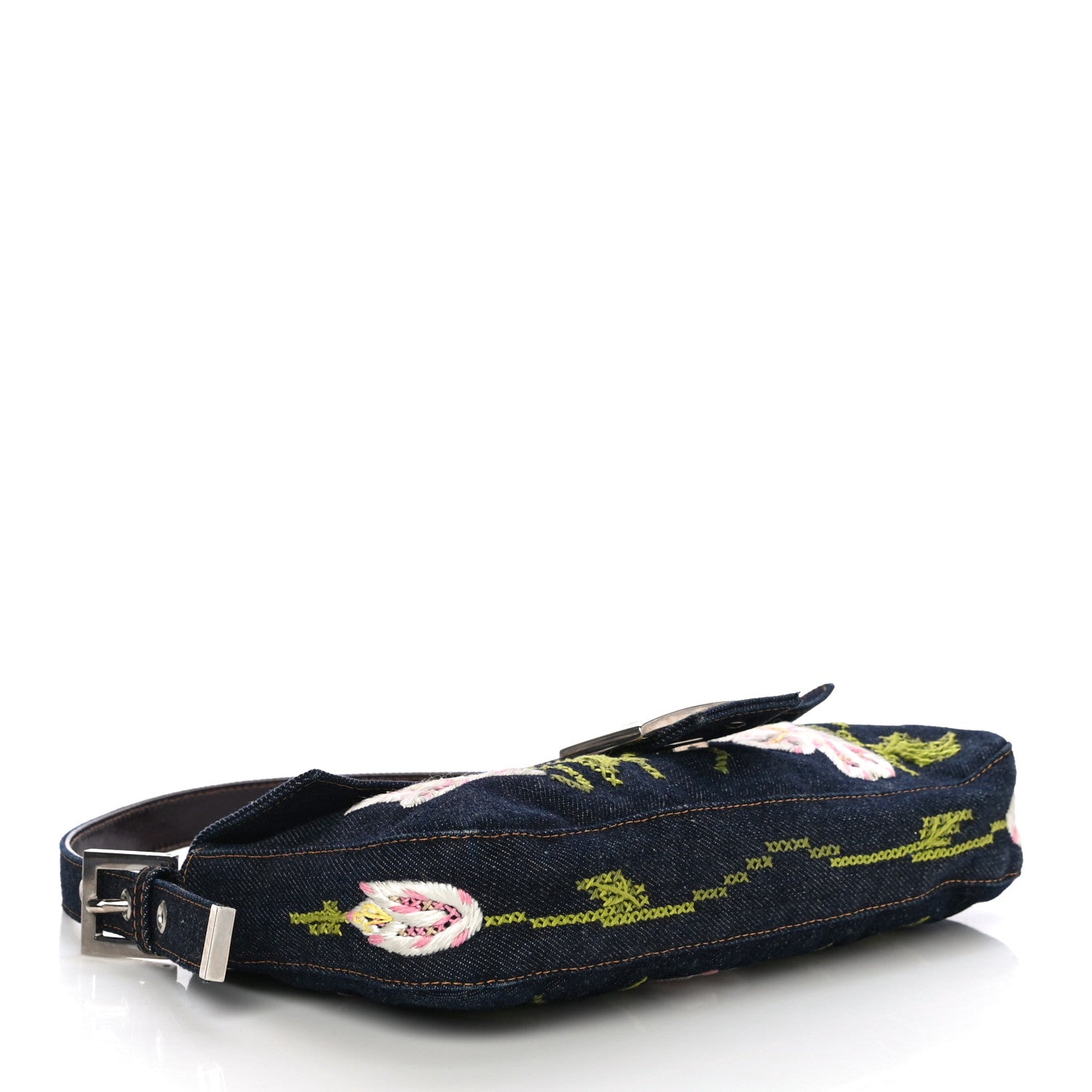 Fendi Denim Embroidered Baguette Blue Multicolor 4 of 9