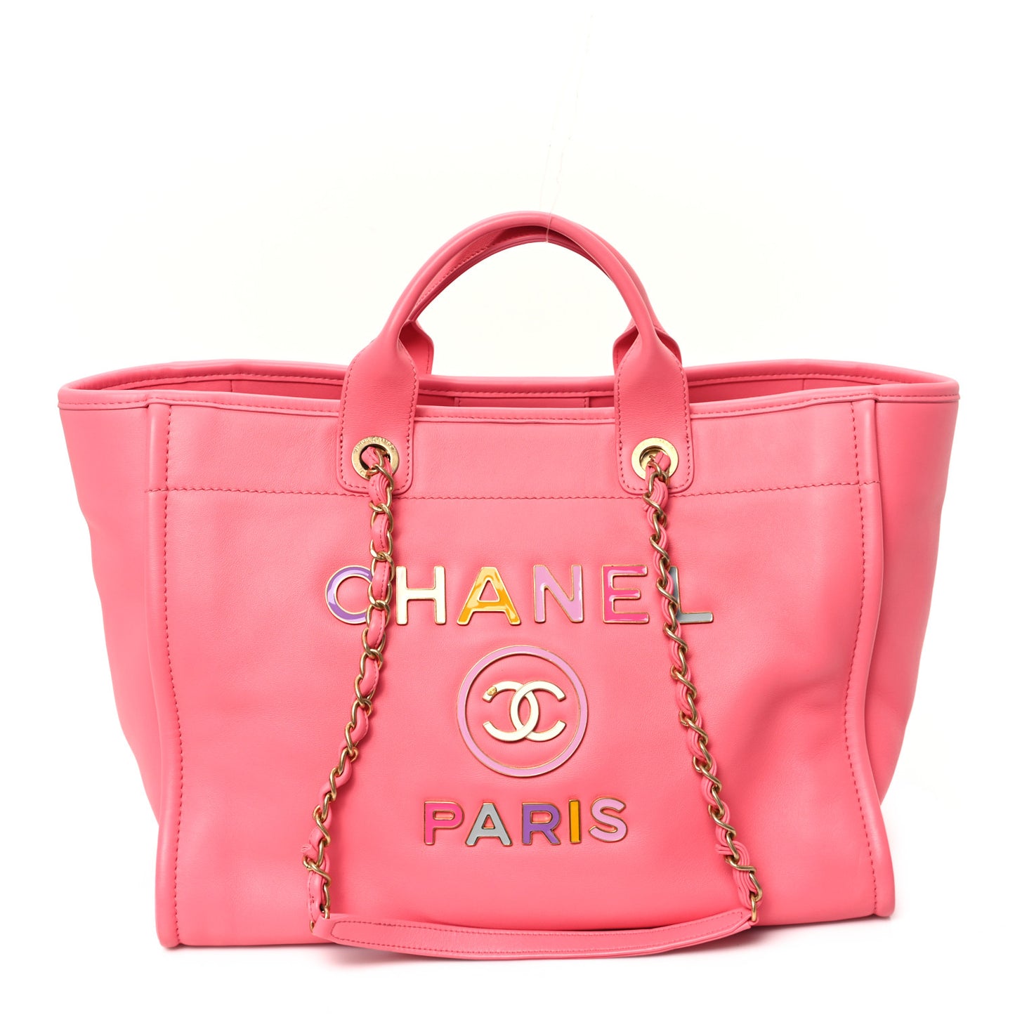 Calfskin Medium Deauville Tote Coral Pink