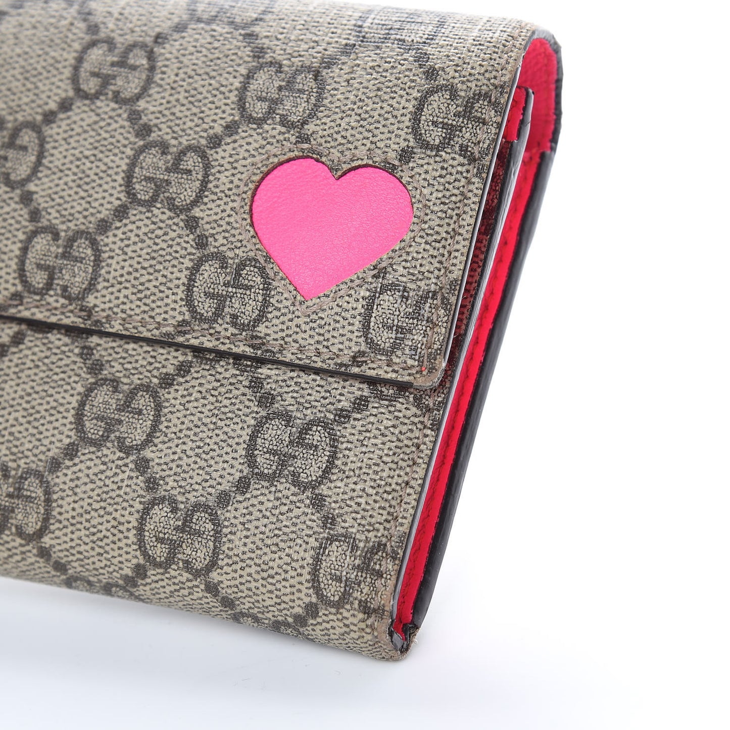 GG Supreme Monogram Continental Heart Wallet Fluorescent Fuchsia